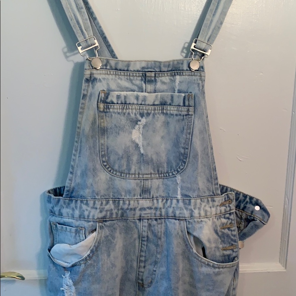 Forever 21 Ripped Jean Overalls